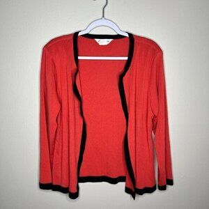Exclusively Misook Petite Red & Black Open Cardigan Sweater Size L Lightweight &